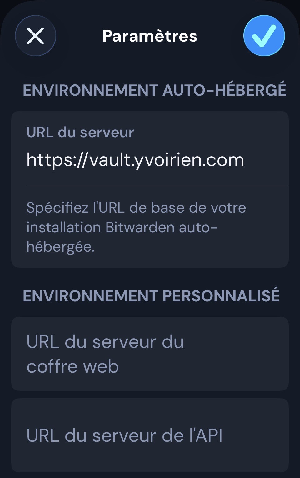 Mobile – champ URL du serveur